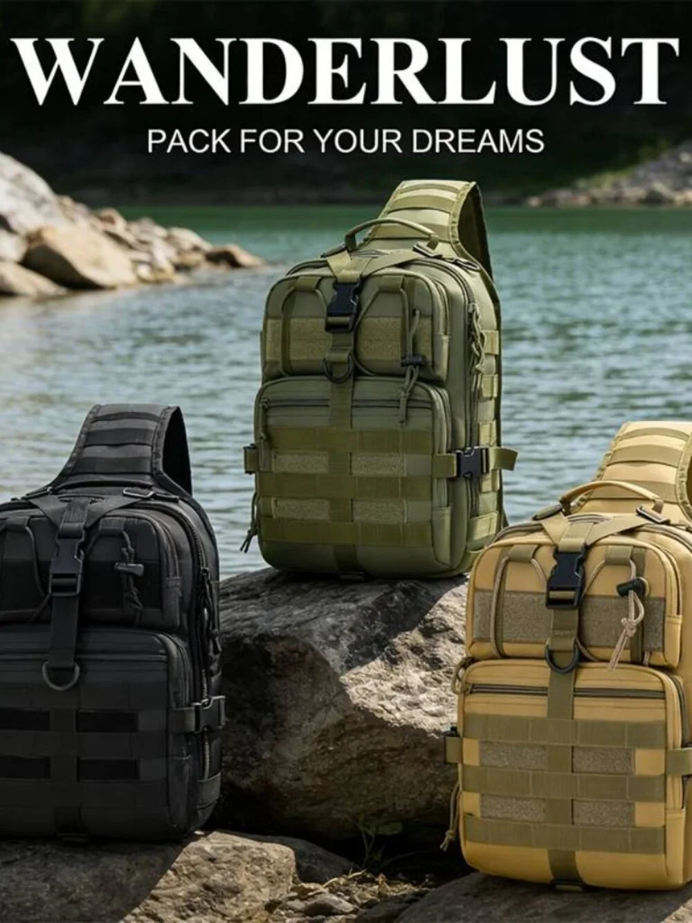 Outdoor Sling Bag Crossbody Backpack Multiple Pockets Adjustable Strap